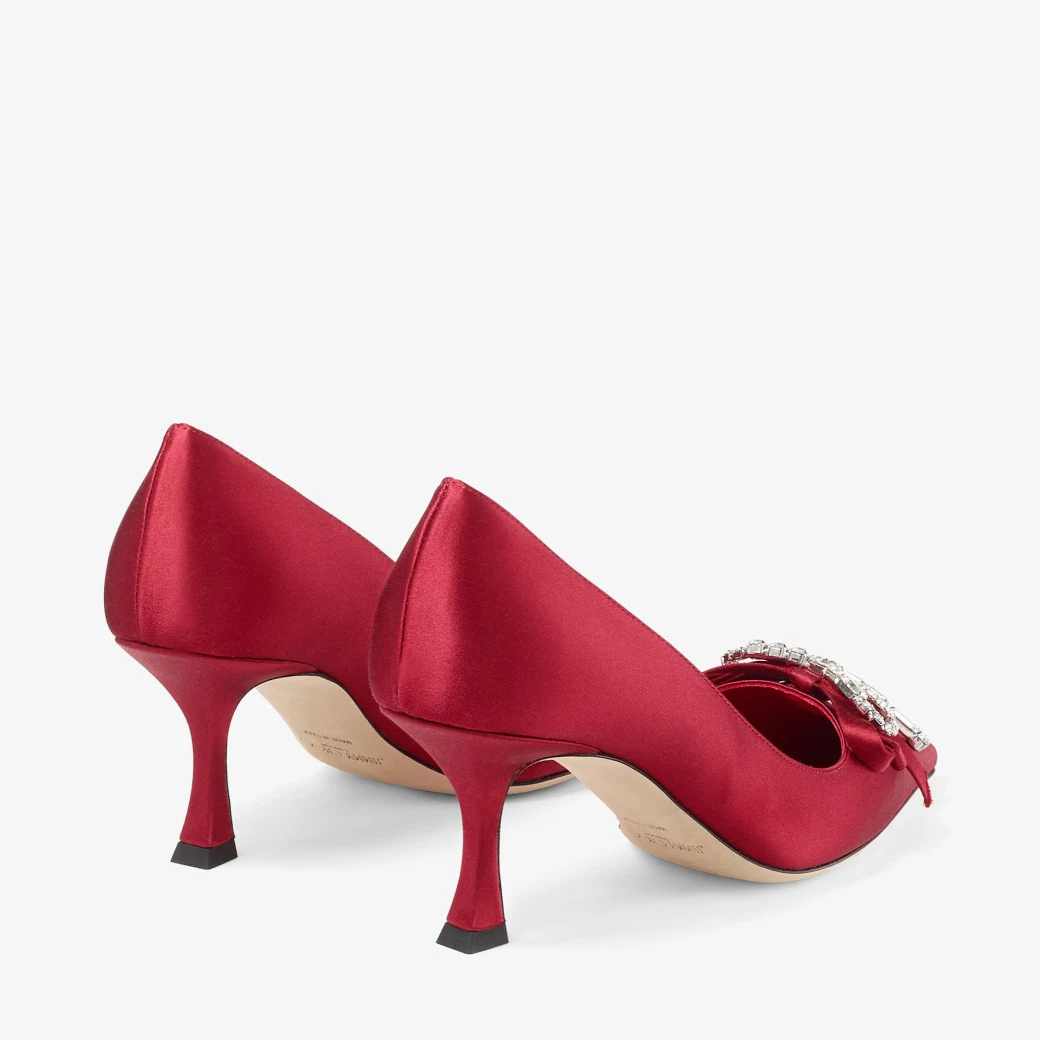 Jimmy Choo Women's Auria 70mm Crystal-embellished Bow Satin Pumps In Red