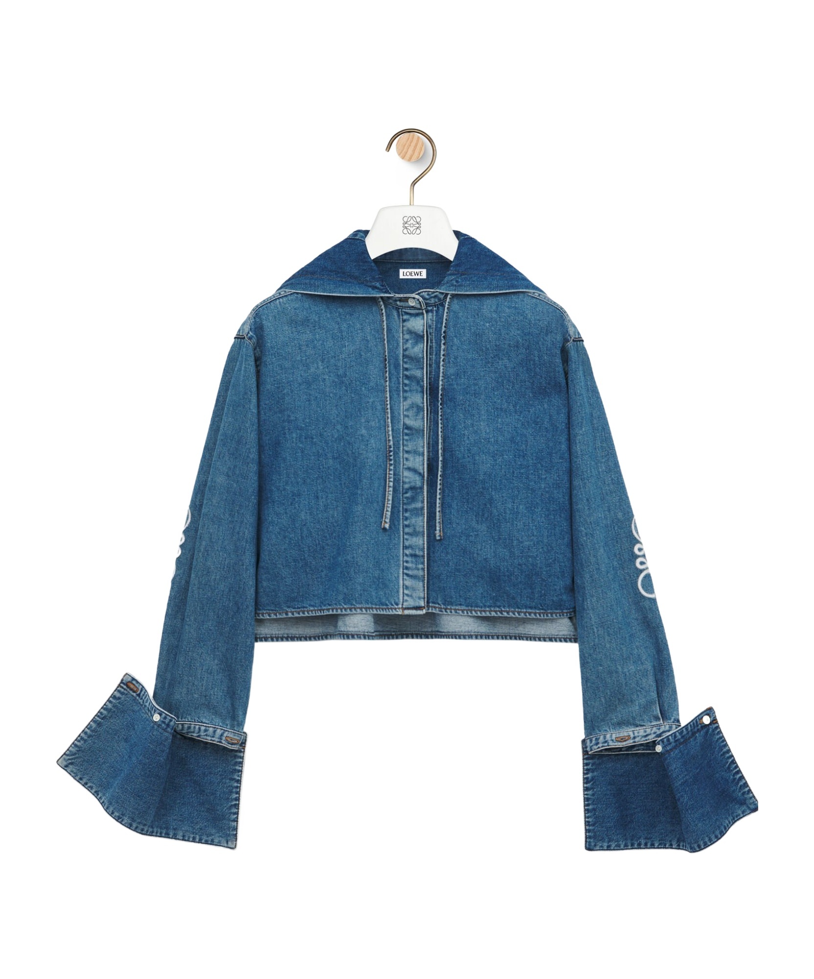 Loewe Womens Jeans Blue Anagram-embroidered Cropped Denim Jacket In Blue