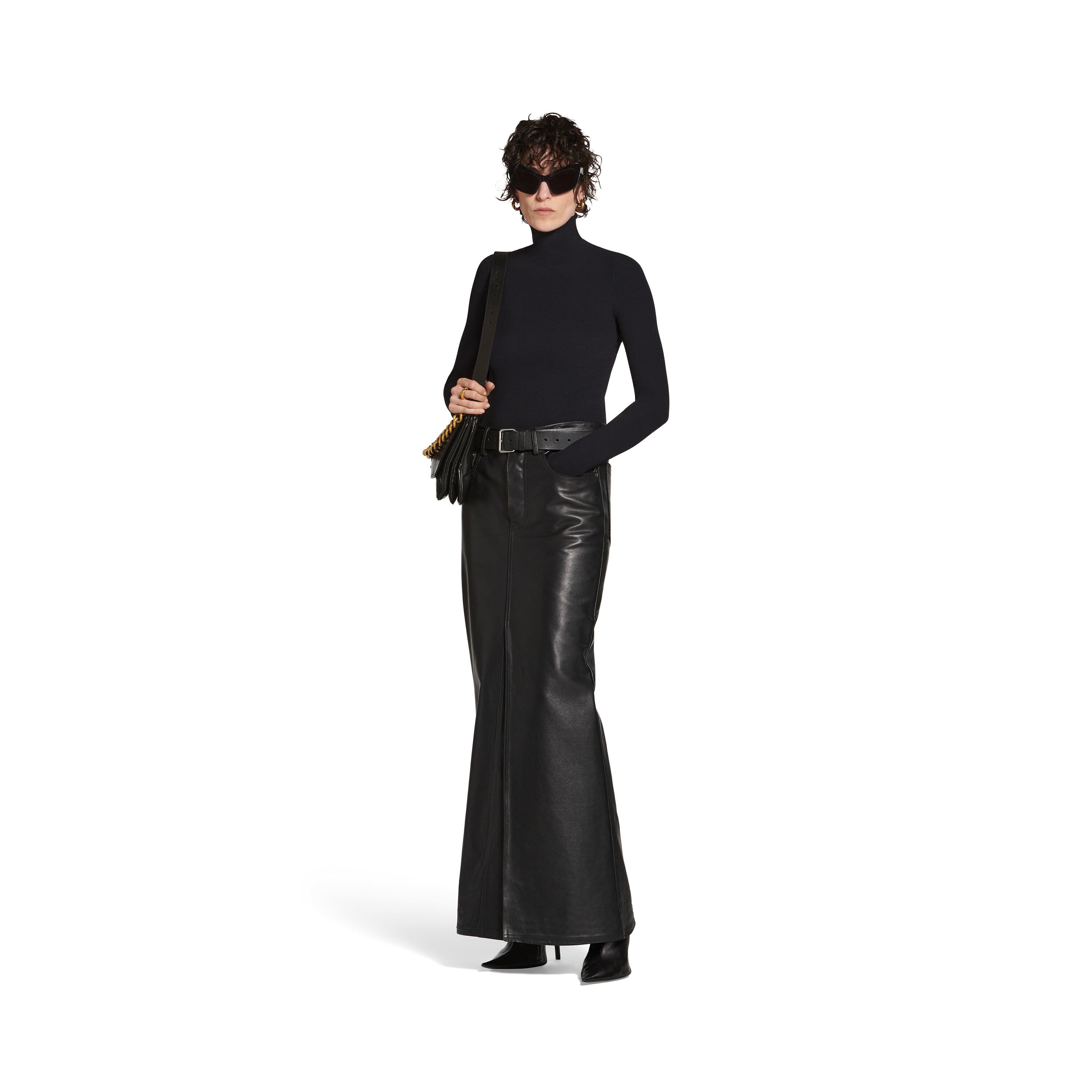 Balenciaga Leather Mid-rise Maxiskirt In Black