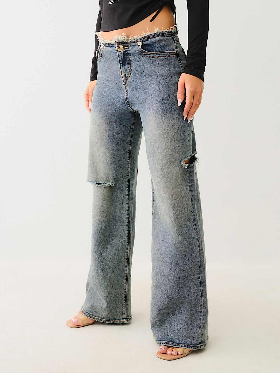 TRUE RELIGION BOBBI FRAYED LOW RISE BAGGY JEAN
