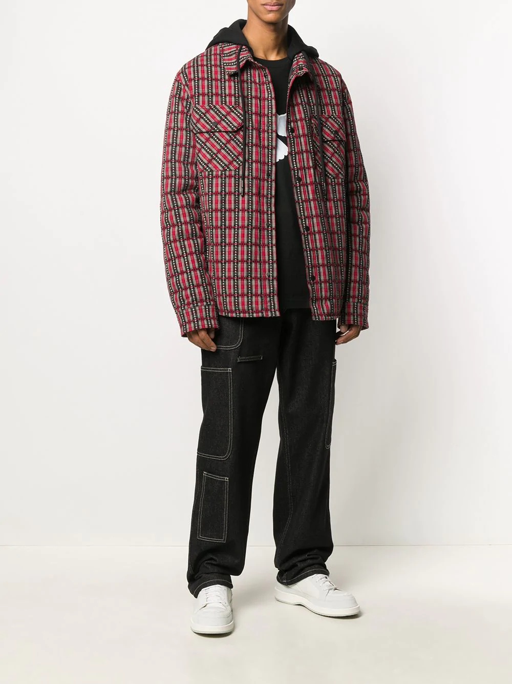 Off-white Check Hooded Jacket In Black