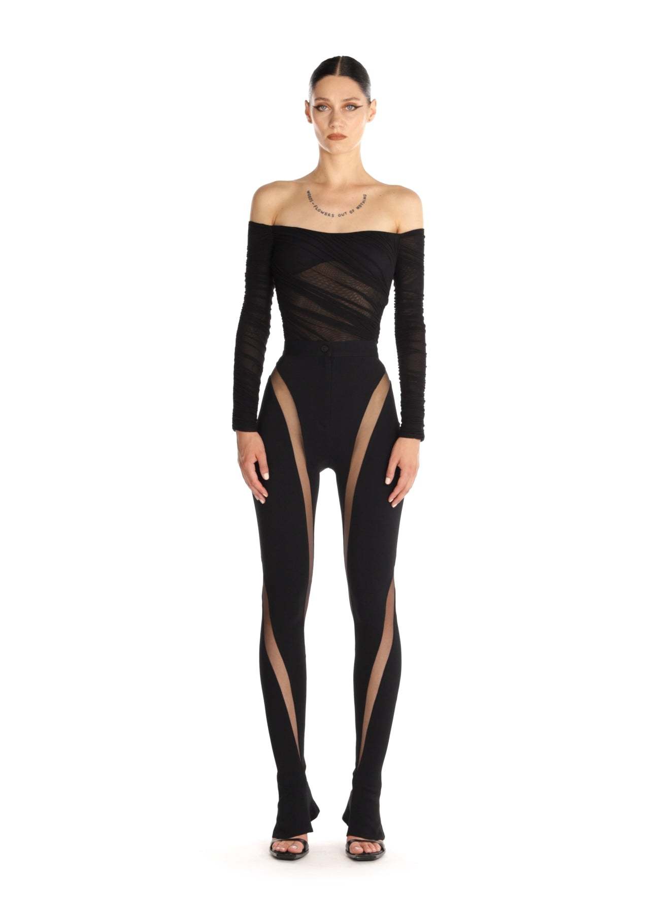 Mugler Off-shoulder Mesh Body In Black