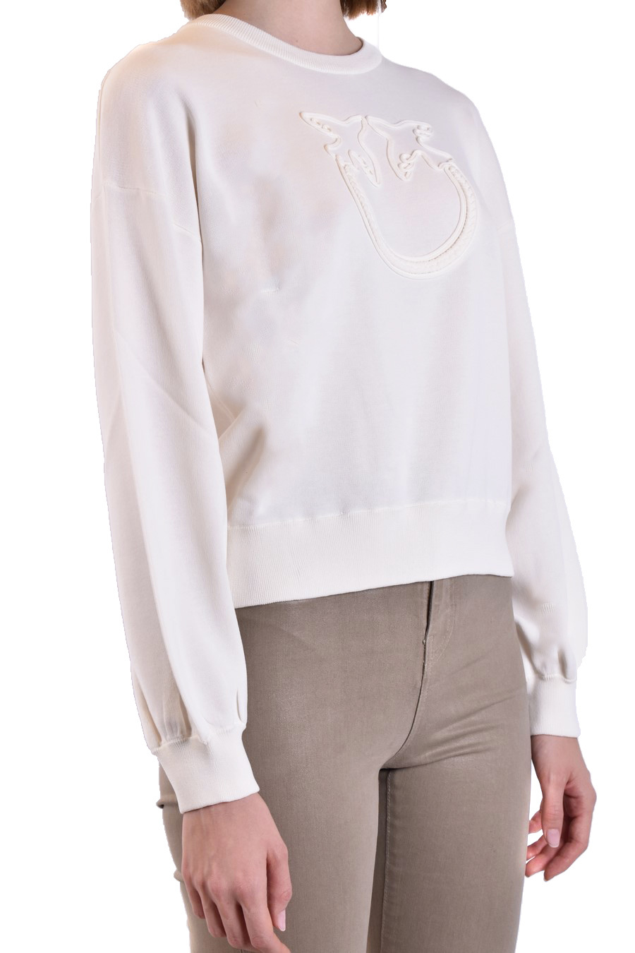 Shop Pinko Round Collar Long Sleeve Sweater In White