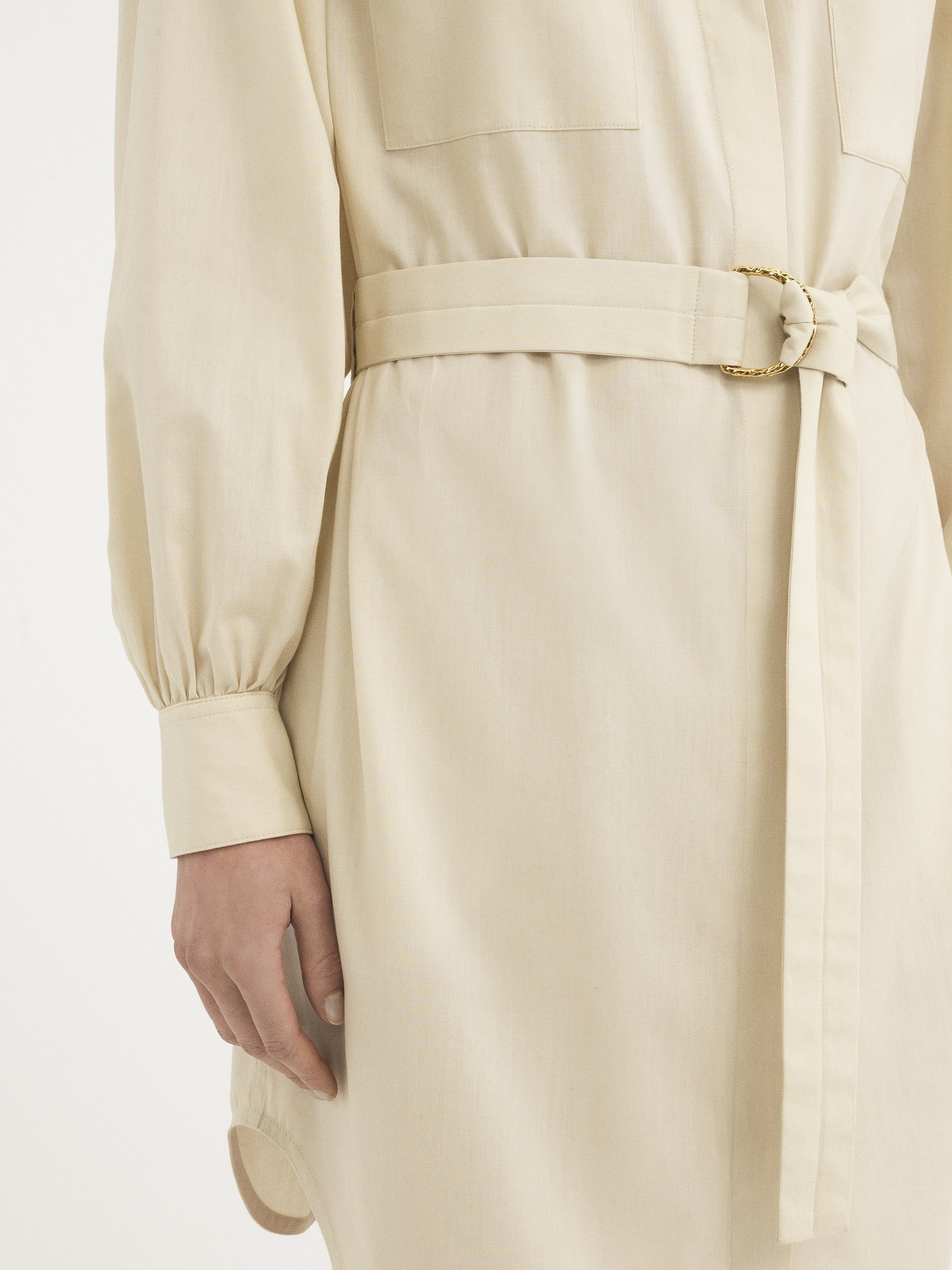 Chloé Utilitarian Shirt Dress In Light Cotton Poplin Brown Size 10 100% Cotton, Pinctada Maxima, Farmed, C In White