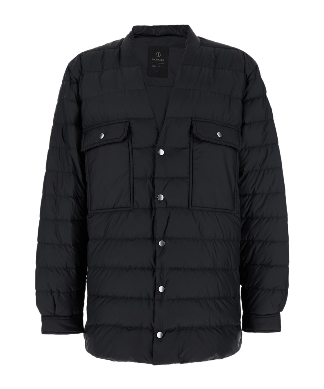 Moncler X Rick Owens Black Down Jacket With Logo Patch On The Sleeve And Snap Buttons In Tech Fabric Man In Black