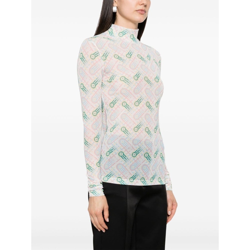 Casablanca Printed Mesh Top Pastel Ping Pong Monogram In White
