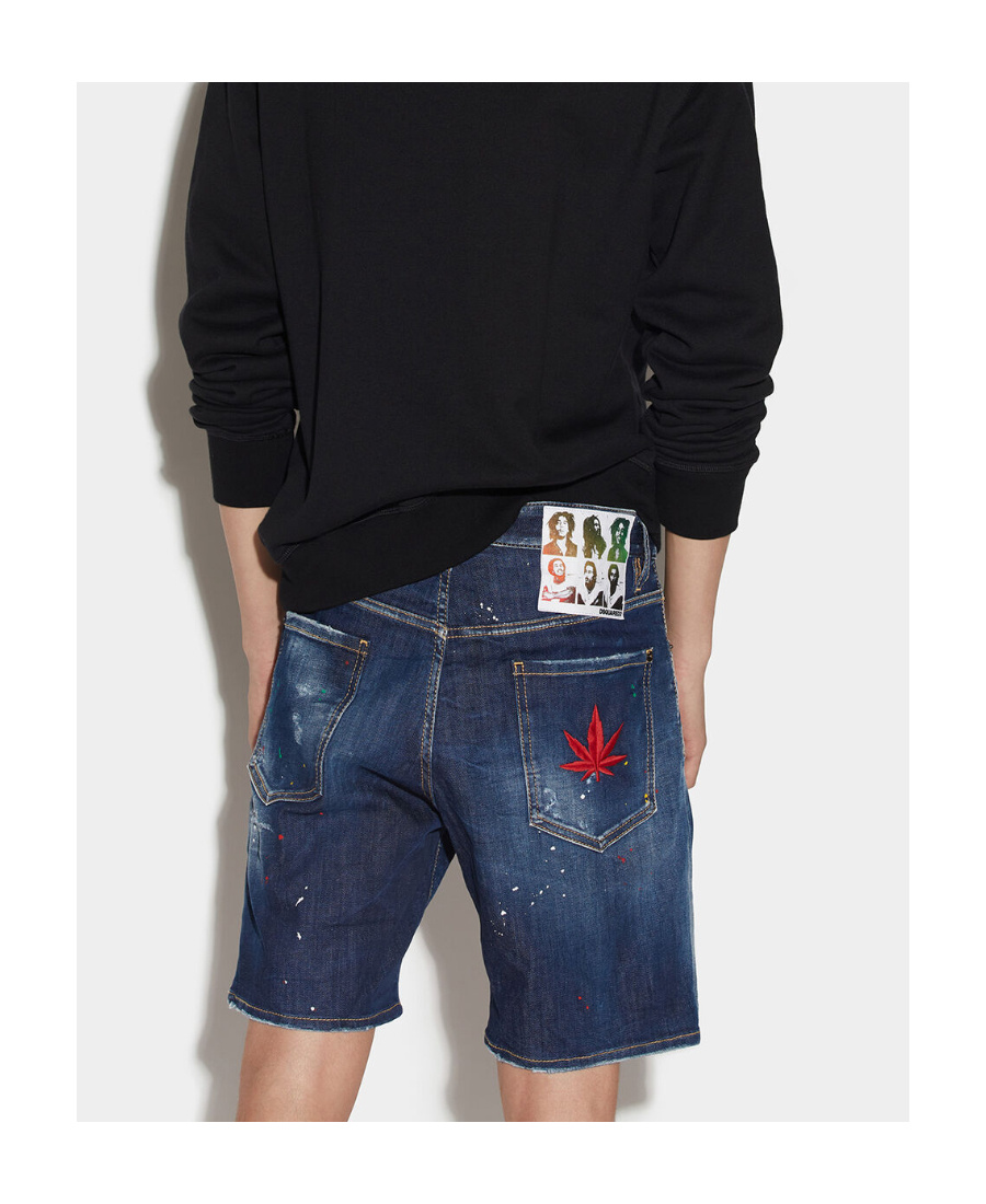 Dsquared2 Embroidered Maple-leaf Denim Shorts In Black