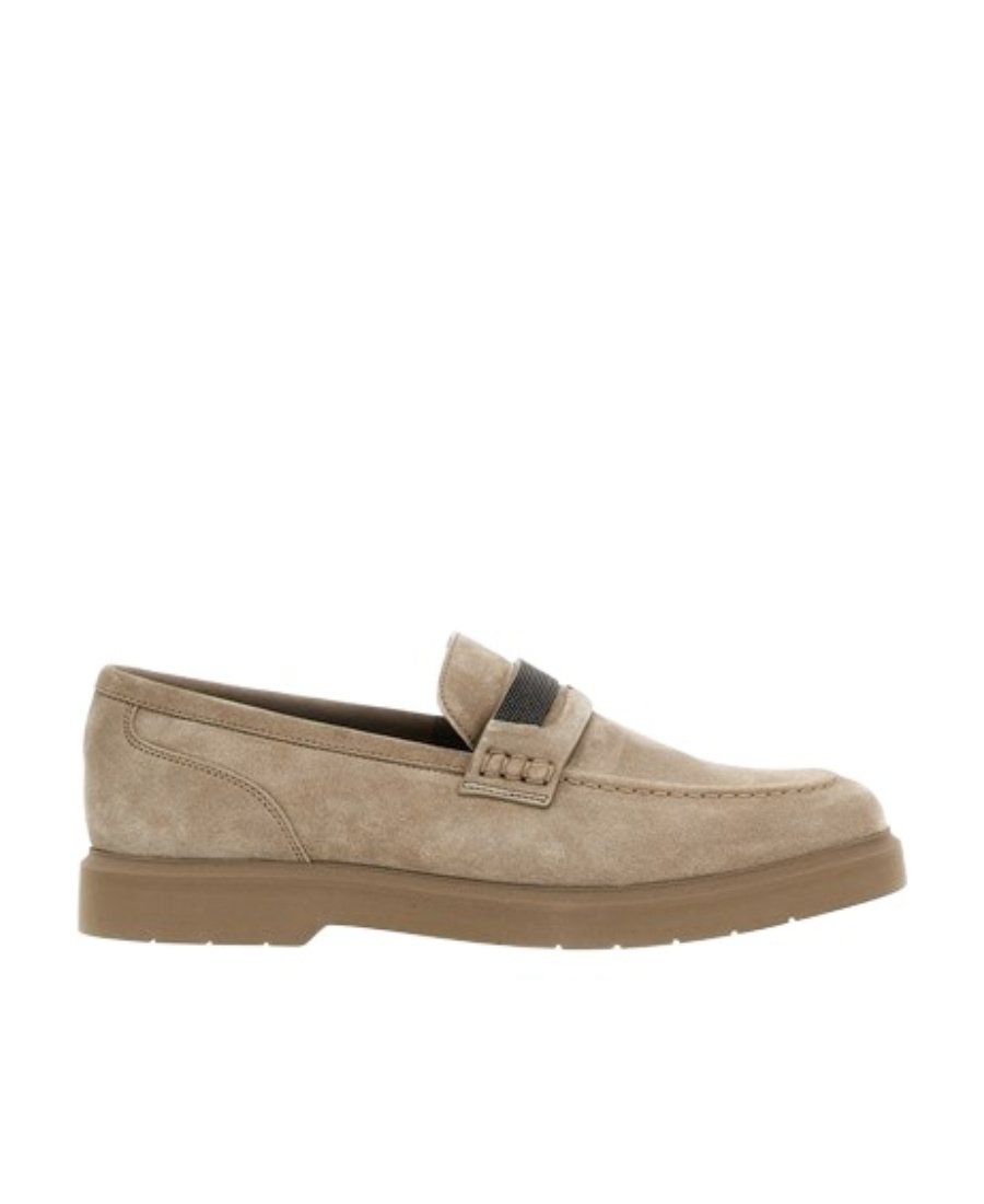 Brunello Cucinelli Crystal-embellished Penny Loafer Light Grey In Nude