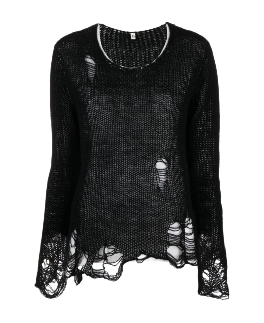 R13 Ripped Layered Cashmere Jumper In Black