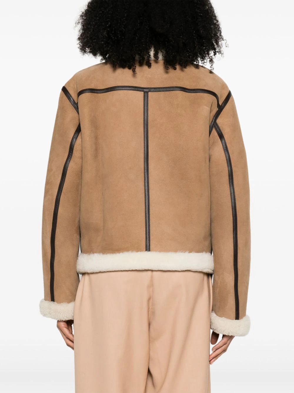 Totême Sheep Shearling Belted Aviator Jacket In Nude