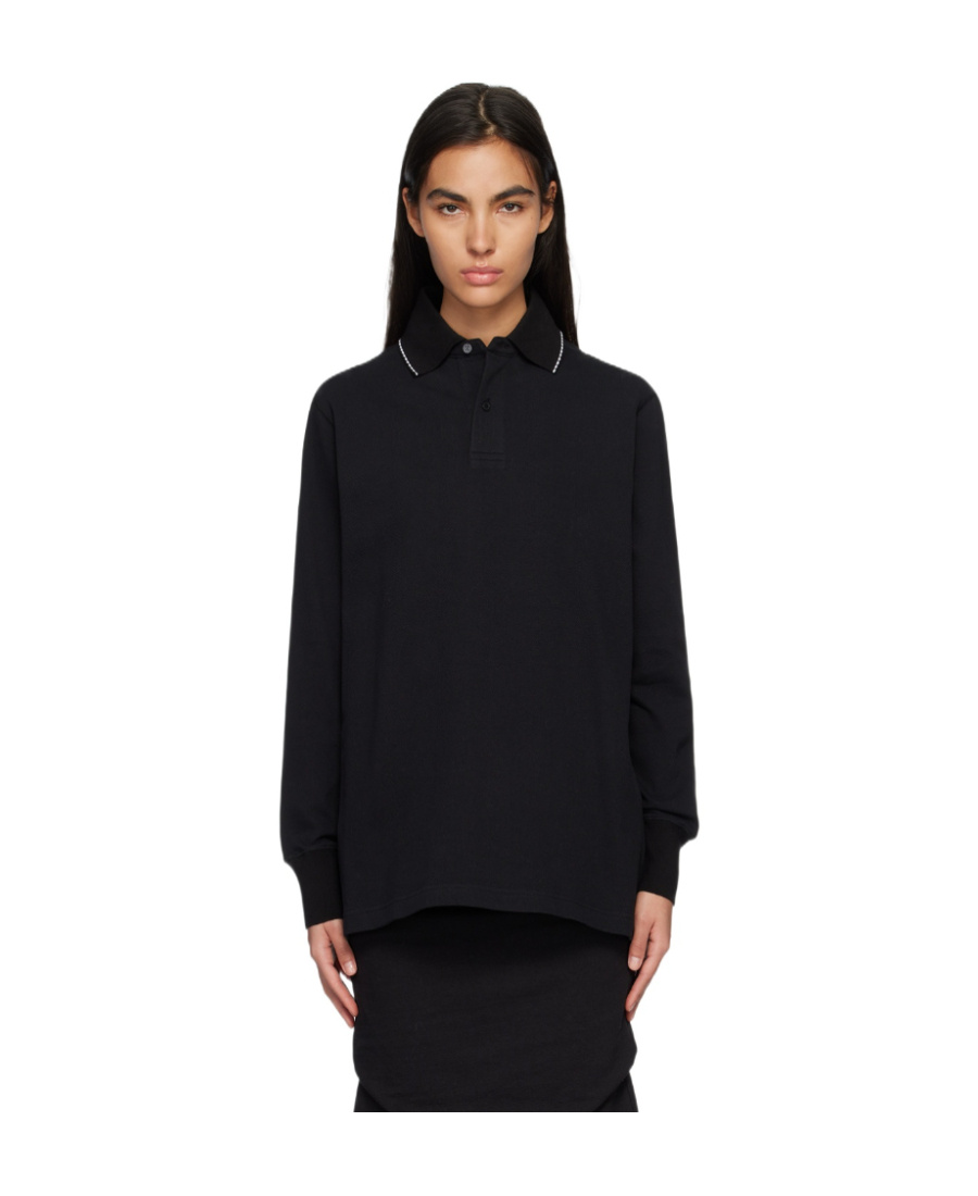 We11 Done Logo Long-sleeved Polo Shirt In Black