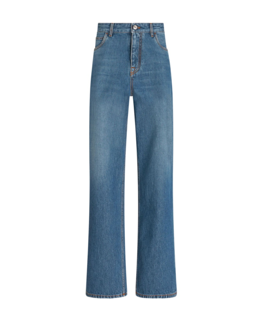 Etro Pegaso-embroidered Wide-leg Jeans In Blue