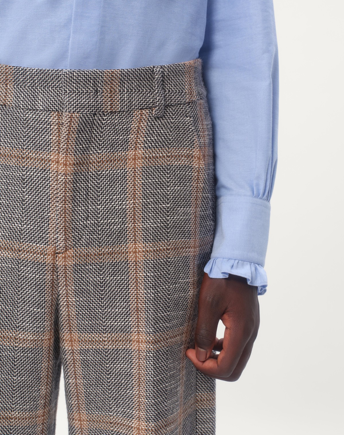 Valentino Wool Blend Trousers With Turn-up With Check Pattern In Gray