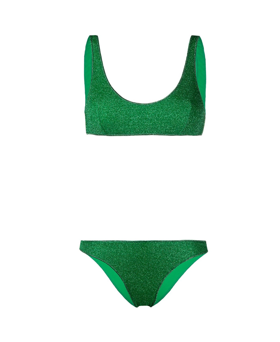 Shop Oseree Metallic Effect Bikini Set In Green