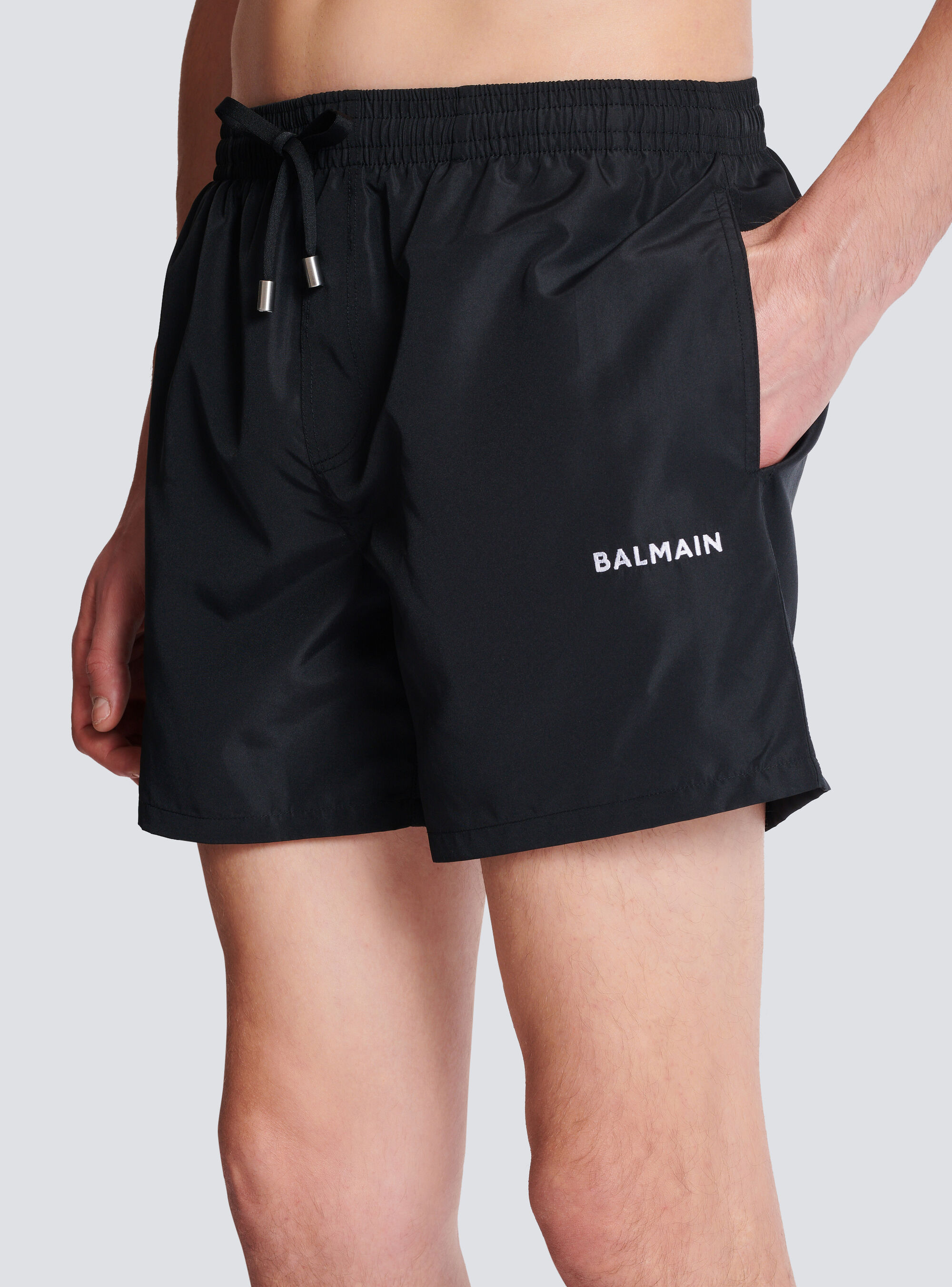 Shop Balmain Logo Swim Shorts In Black