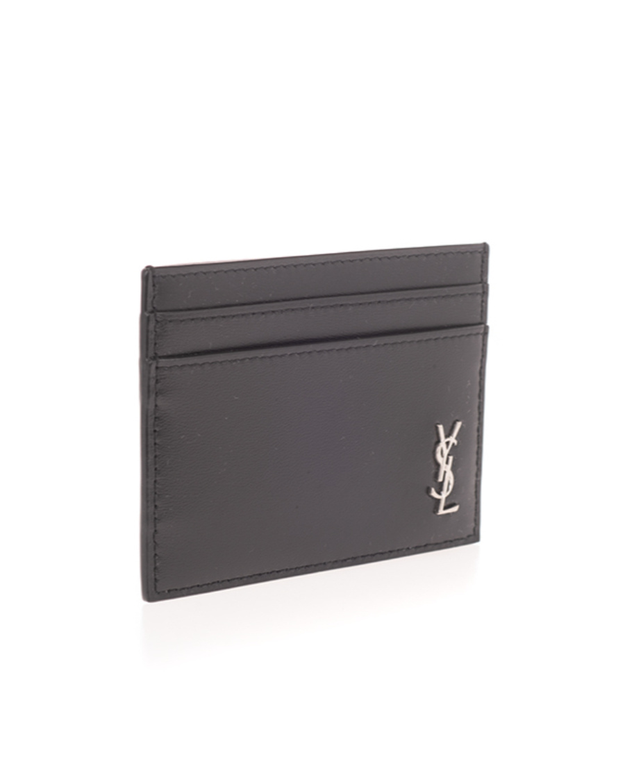 Saint Laurent Logo Plaque Cardholder In Black