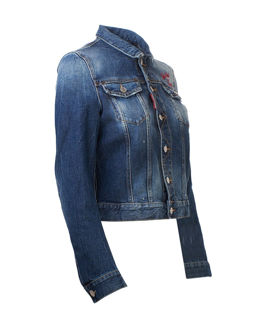 Shop Dsquared2 Cropped Embroidered Denim Jacket In Blue