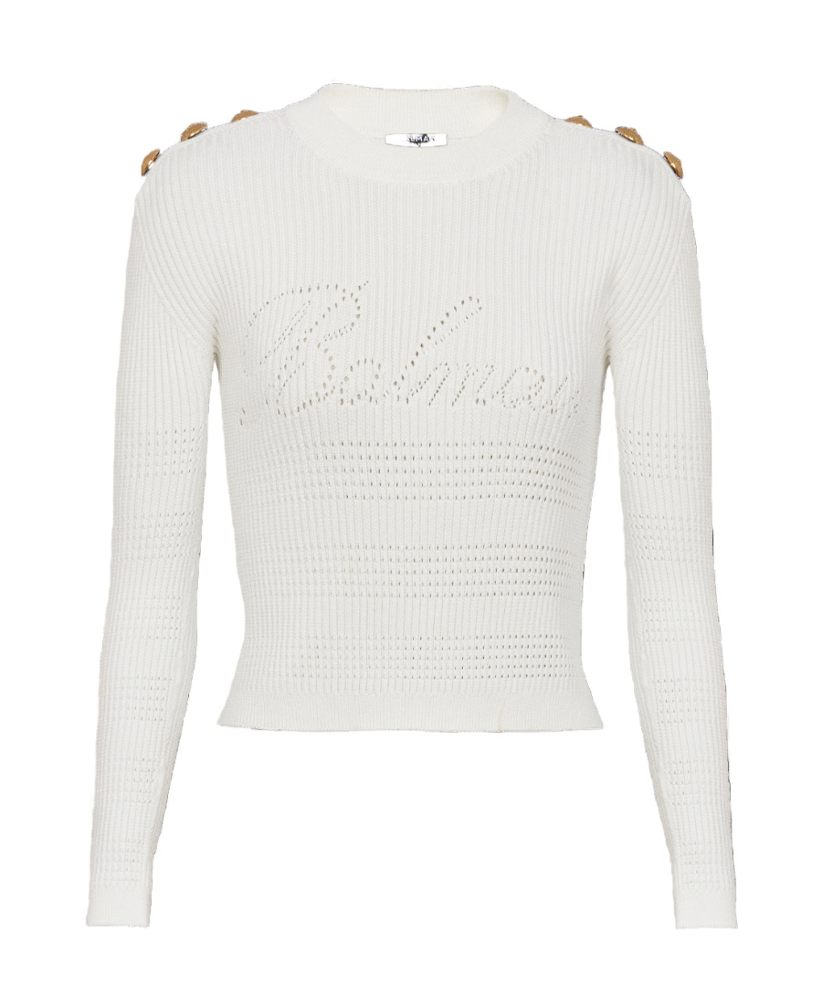 Shop Balmain Signature Knit Jumper In White