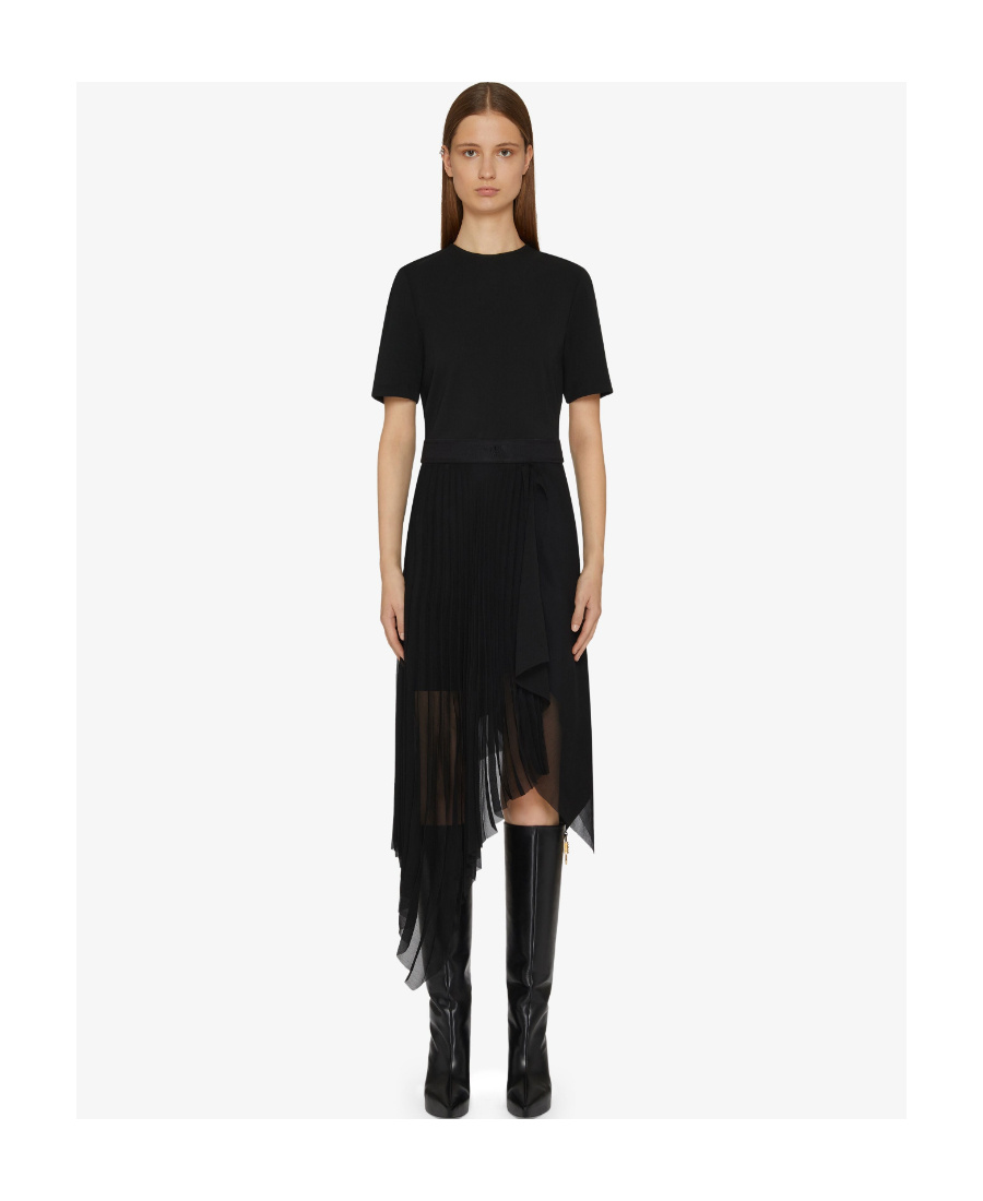 Givenchy Asymmetric Pleated Midi Dress In Black