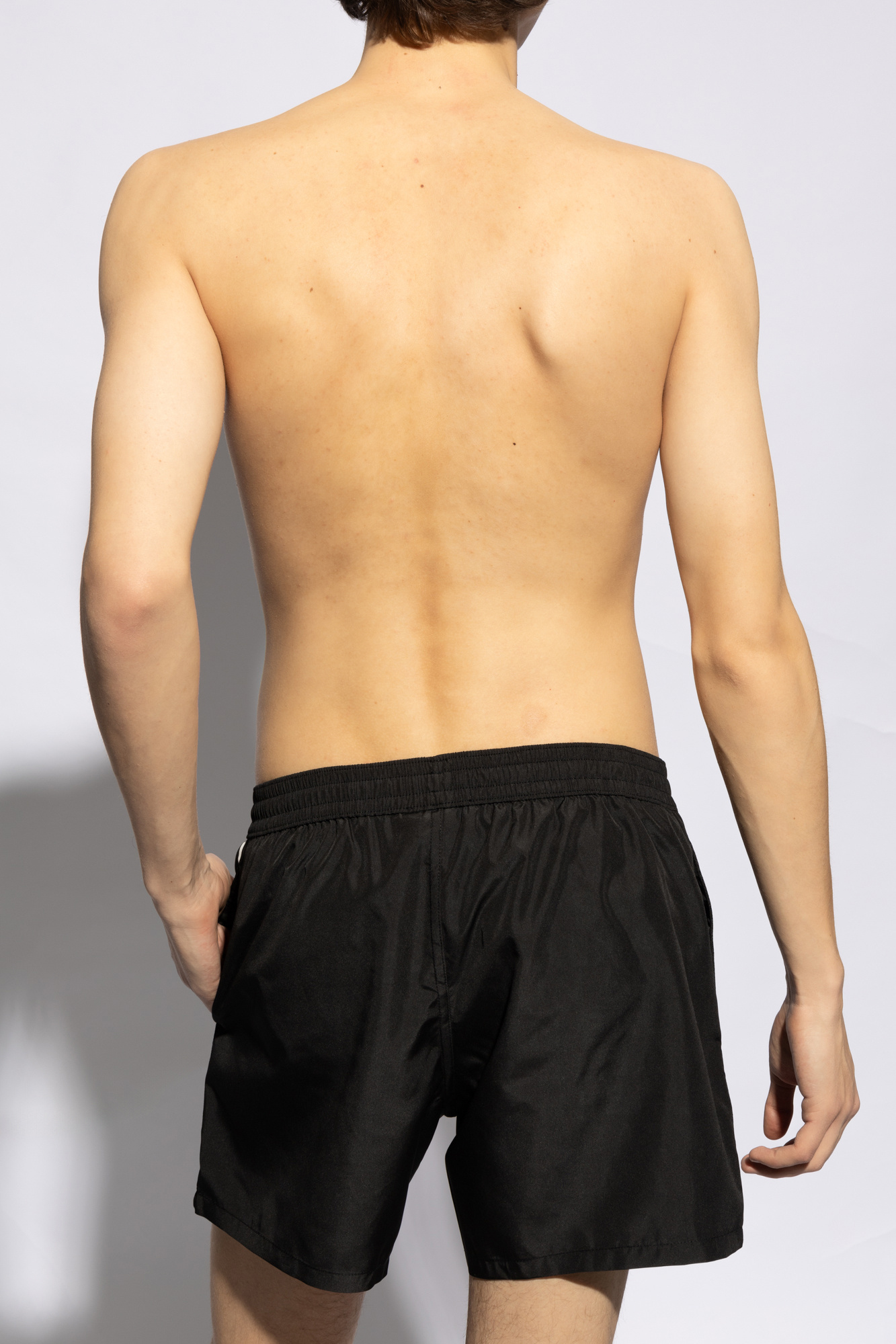 Shop Balmain Logo-print Swim Shorts In Black