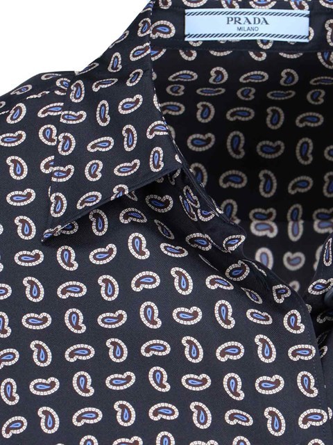Prada Paisley Print Silk Shirt In Blue
