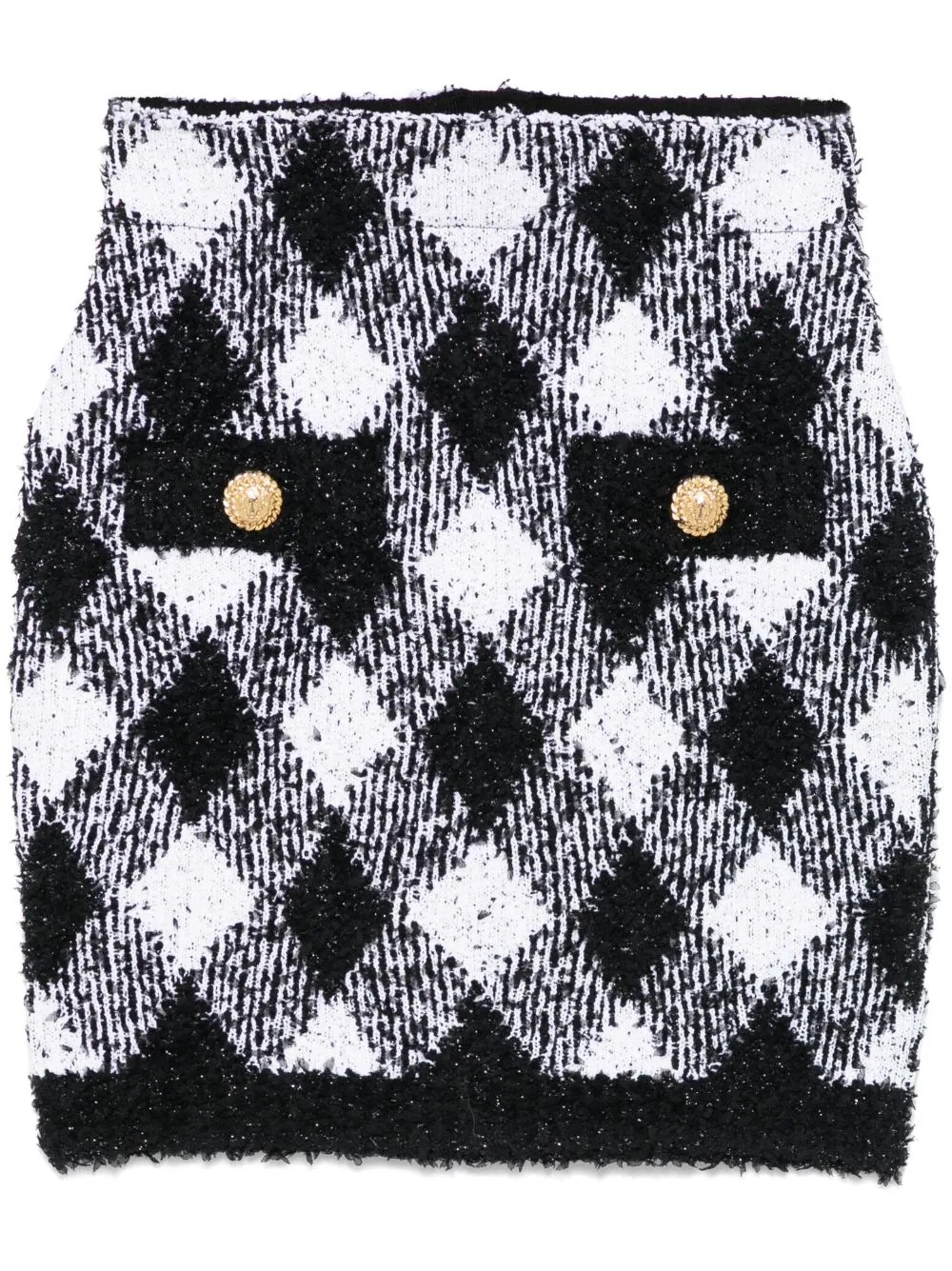 Balmain Checkered High Waist Metallic Mini Skirt In Black