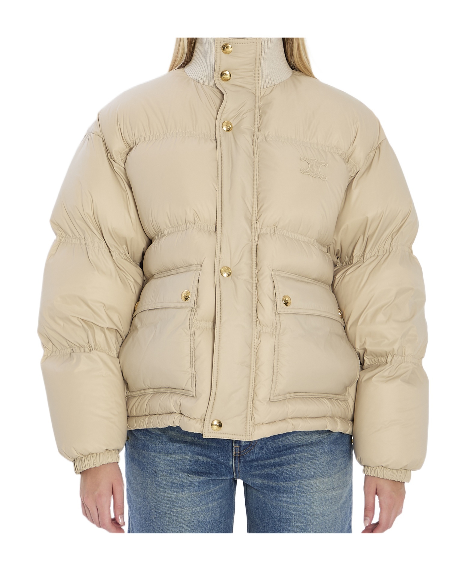 Celine Triomphe Puffer Jacket In Brown