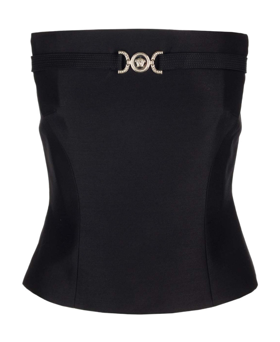 Versace Embellished Wool And Silk-blend Top In Black