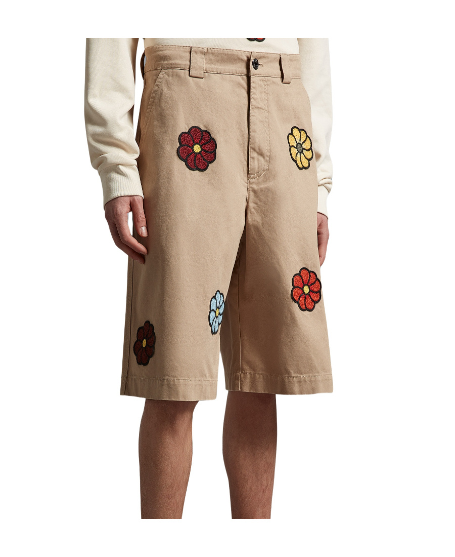 Moncler 1  Jw Anderson Floral Cotton Shorts In Brown