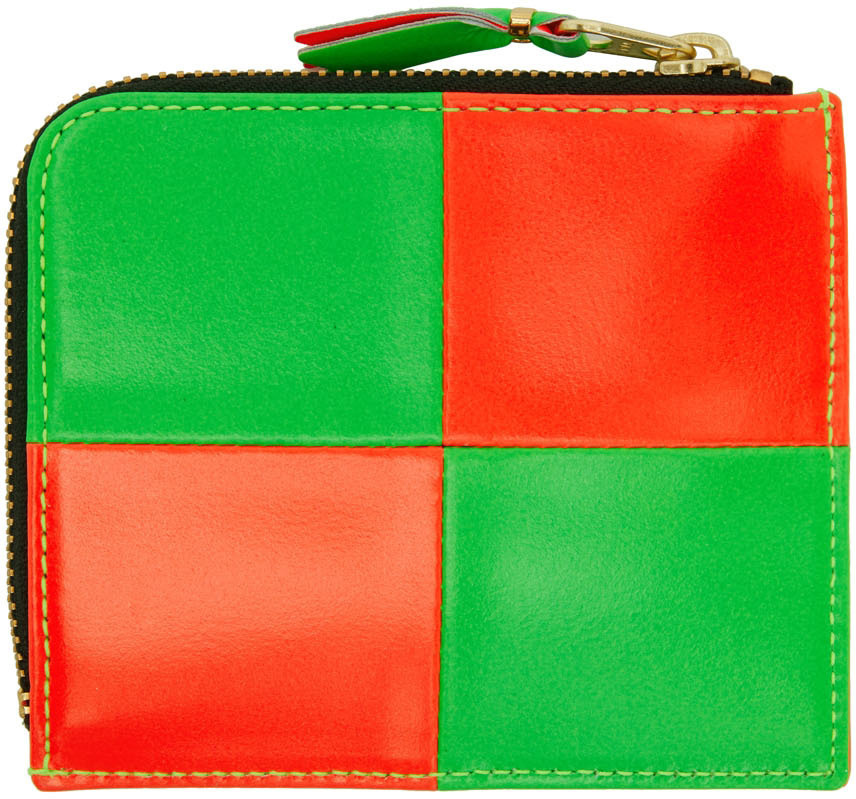 Comme Des Garçons Lattice Spliced Semi-zipper Purse In Green