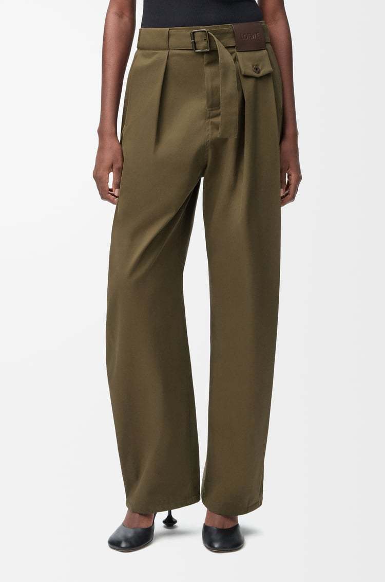 Loewe Trousers In Cotton And Silk In Green