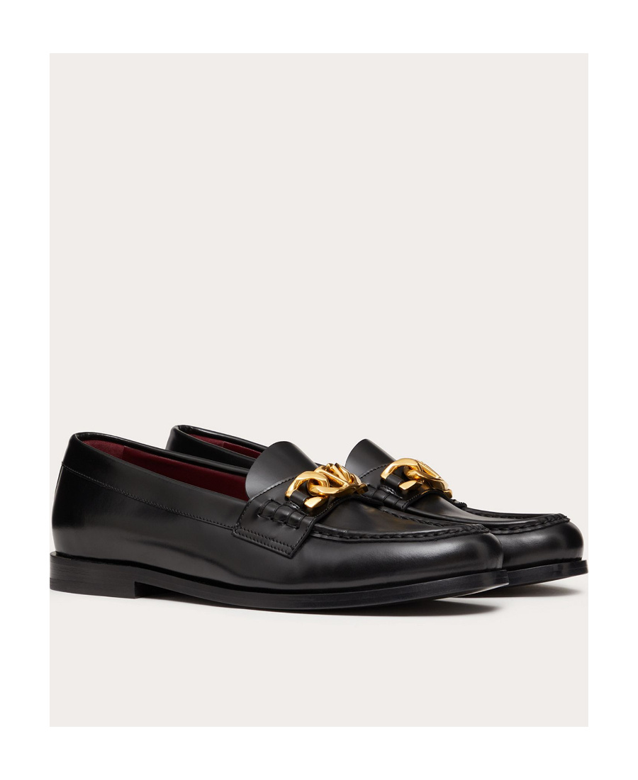 Valentino Black Vlogo Signature Leather Loafers In Black