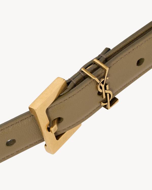Saint Laurent Le Cassandre Narrow Smooth Leather Belt In Gold