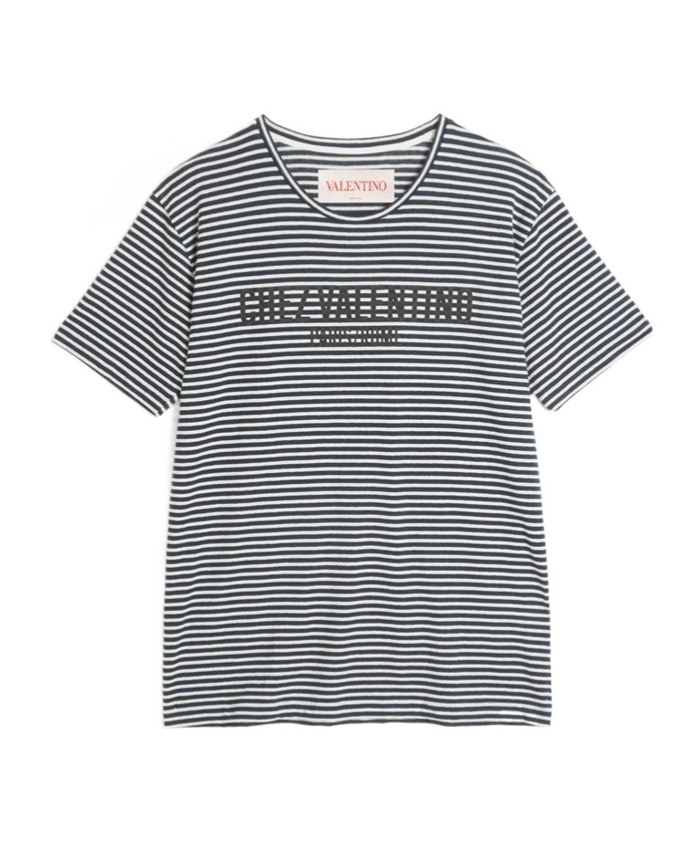 Valentino White Roundneck Striped T-shirt In Black