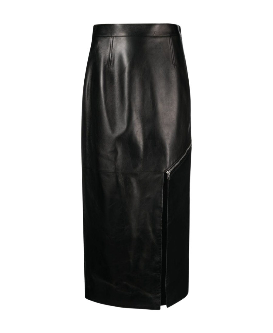Shop Alexander Mcqueen Belted Side-slit Midi Skirt In Black