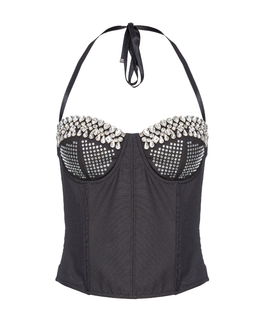 Pinko X Patrick Mcdowell Gem-embellished Bustier Top In Black