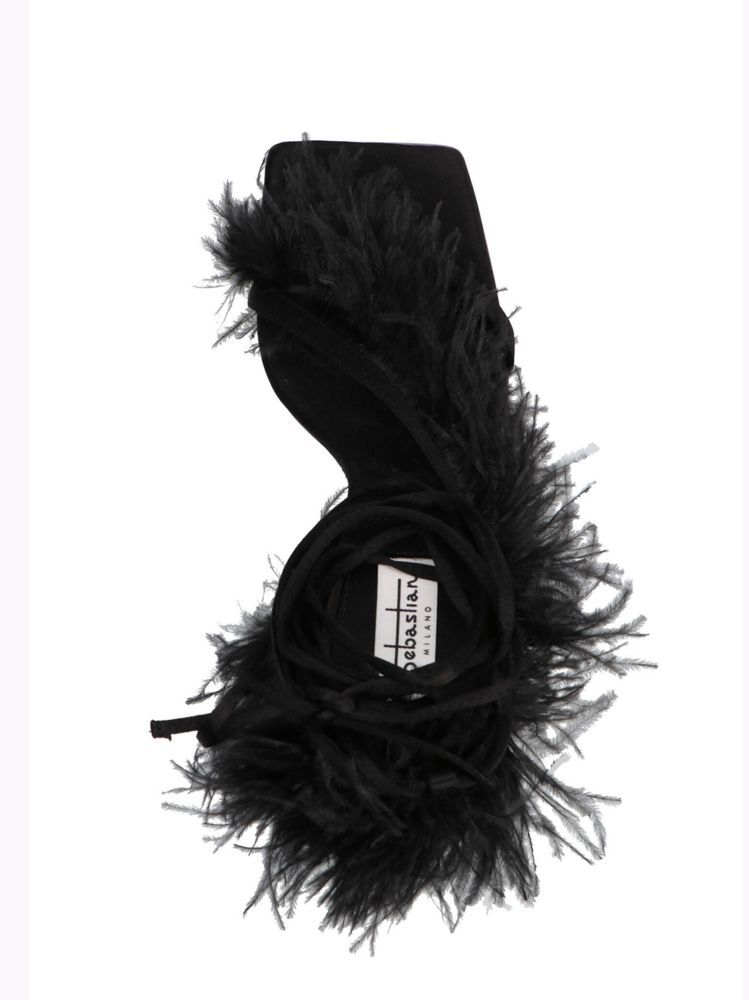 Sebastian Black Feather Wrap Heels In Black