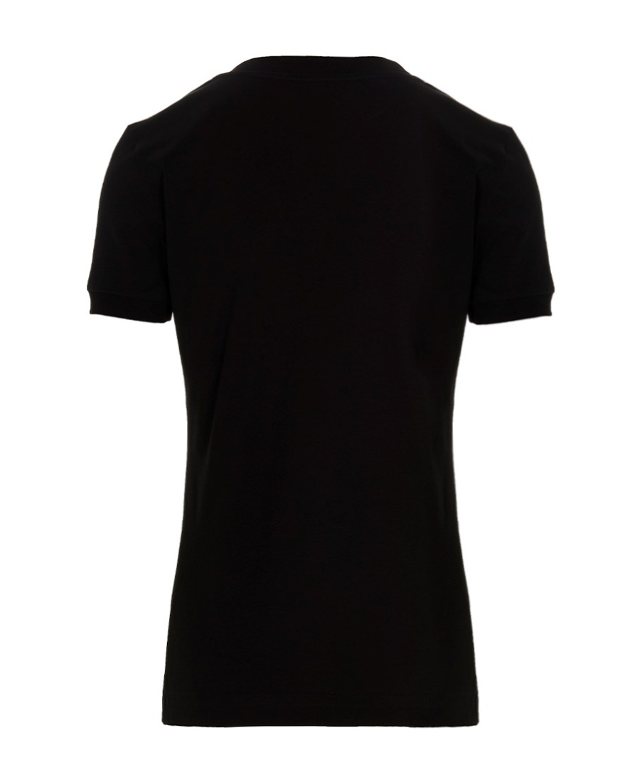 Dolce & Gabbana Black T-shirt With Logo Decorated With Crystals On The Front In Cotton Woman In Black