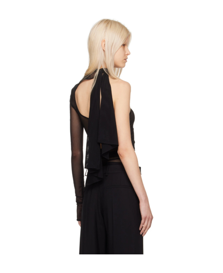 Mugler Black Wrapped Bodysuit In Black