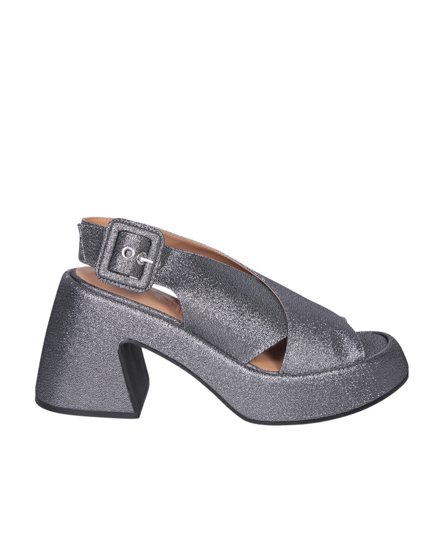 Ganni Metallic Slingback Sandals With Heel In Silver