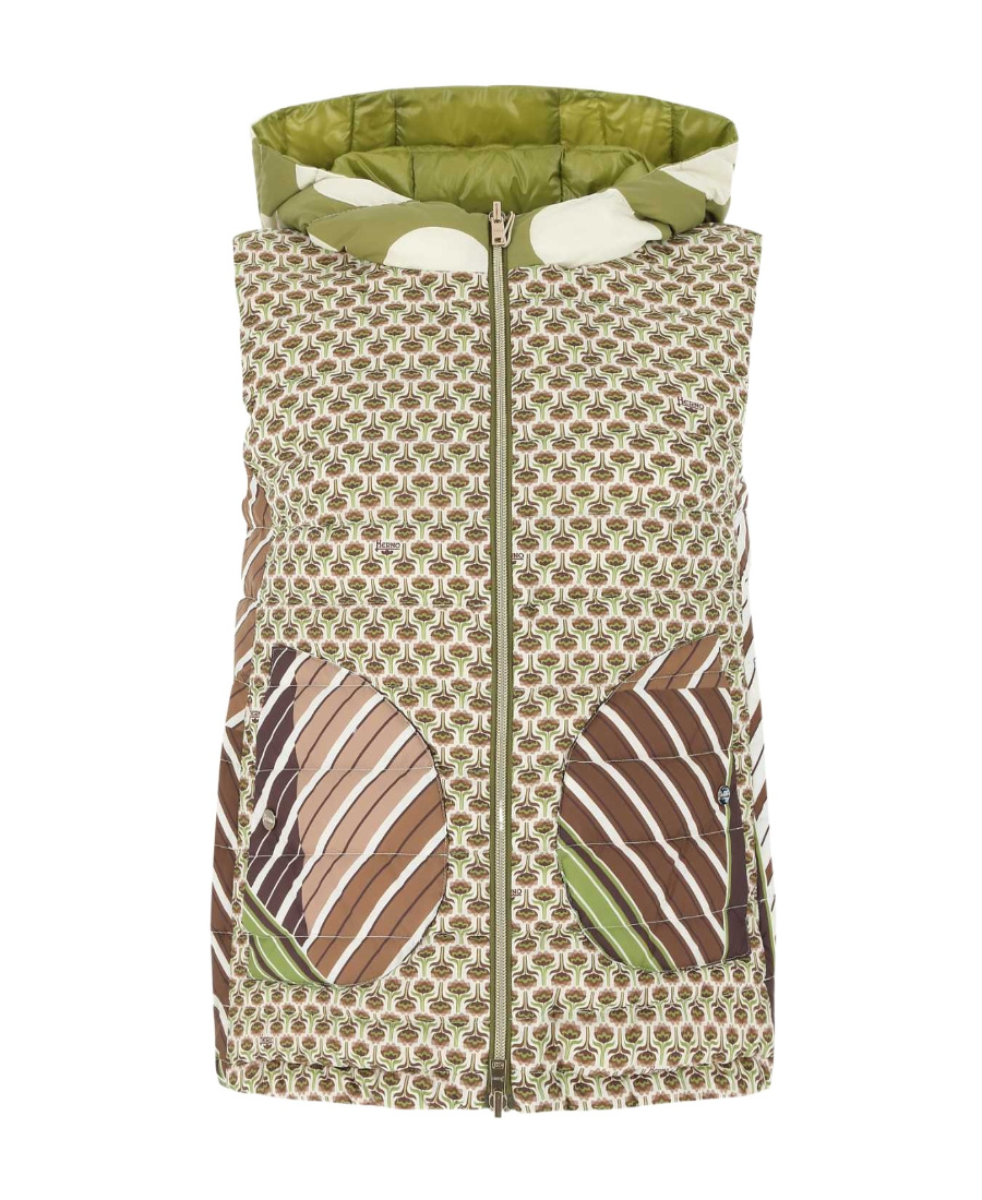 Herno Allover Motif Printed Hooded Down Jacket In Nude