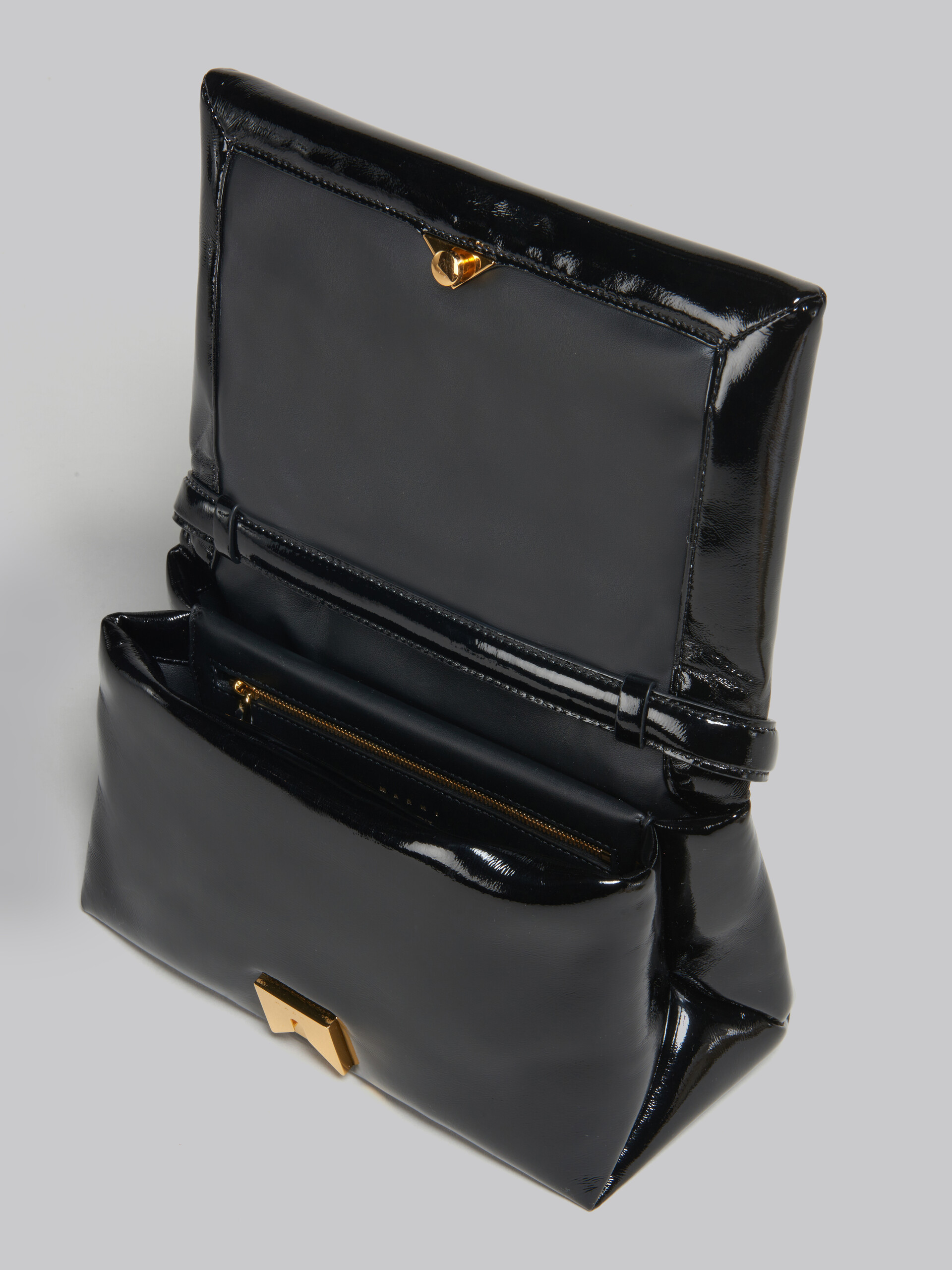Marni Small Prisma Patent Shoulder Bag In Black