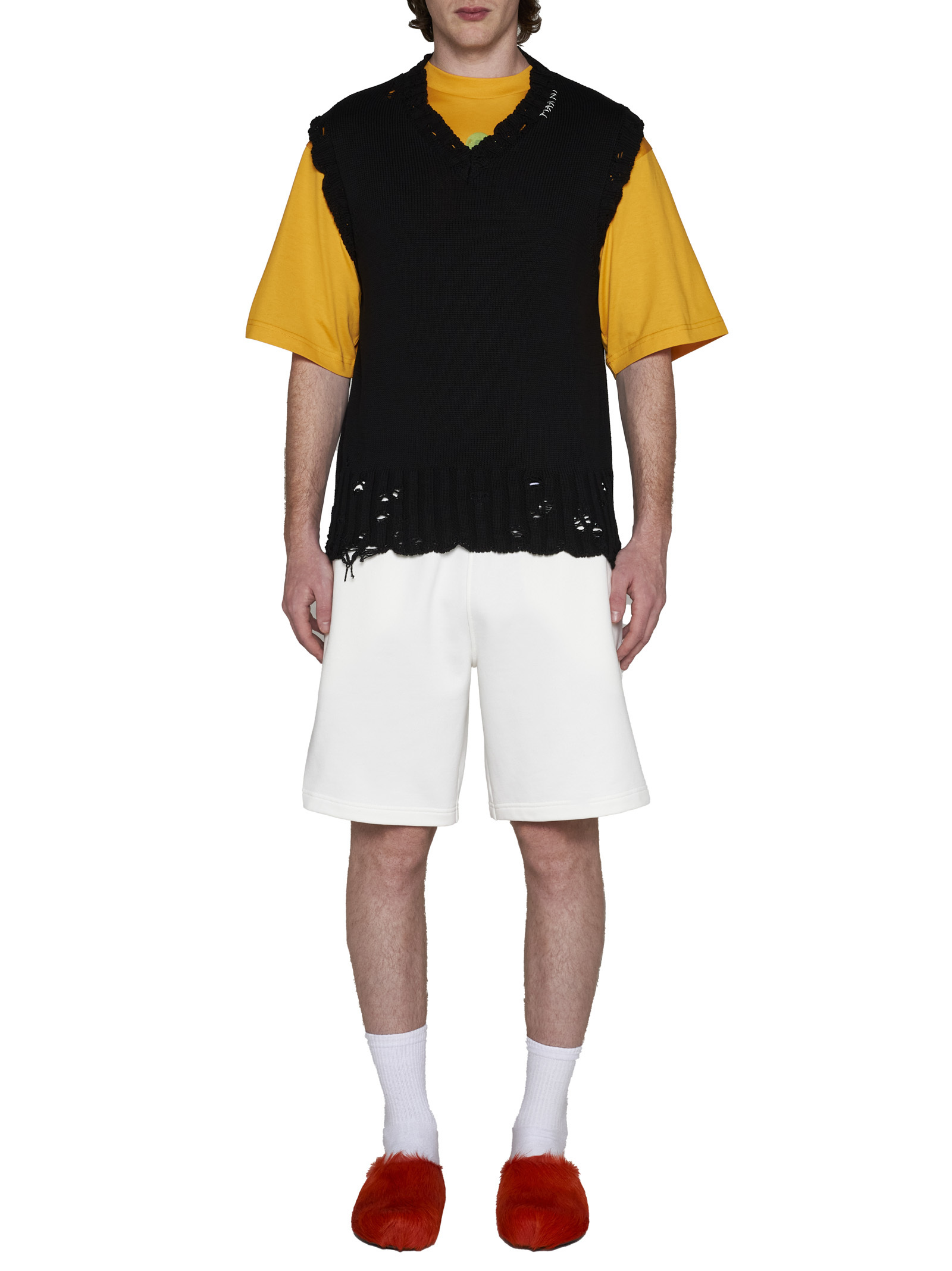 Marni Logo-tape Cotton Shorts In White