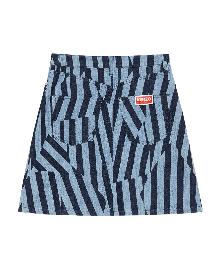 Kenzo Striped Denim Skirt Featuring Pockets In Blue
