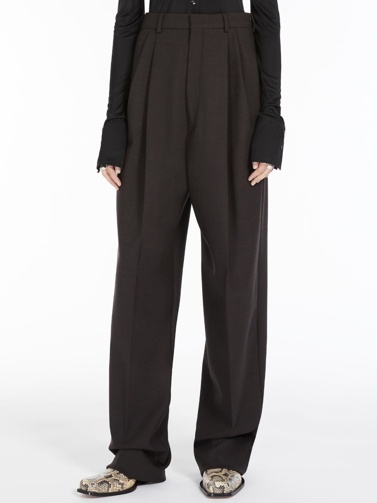 Sportmax High-waist Virgin Wool Trousers In Black