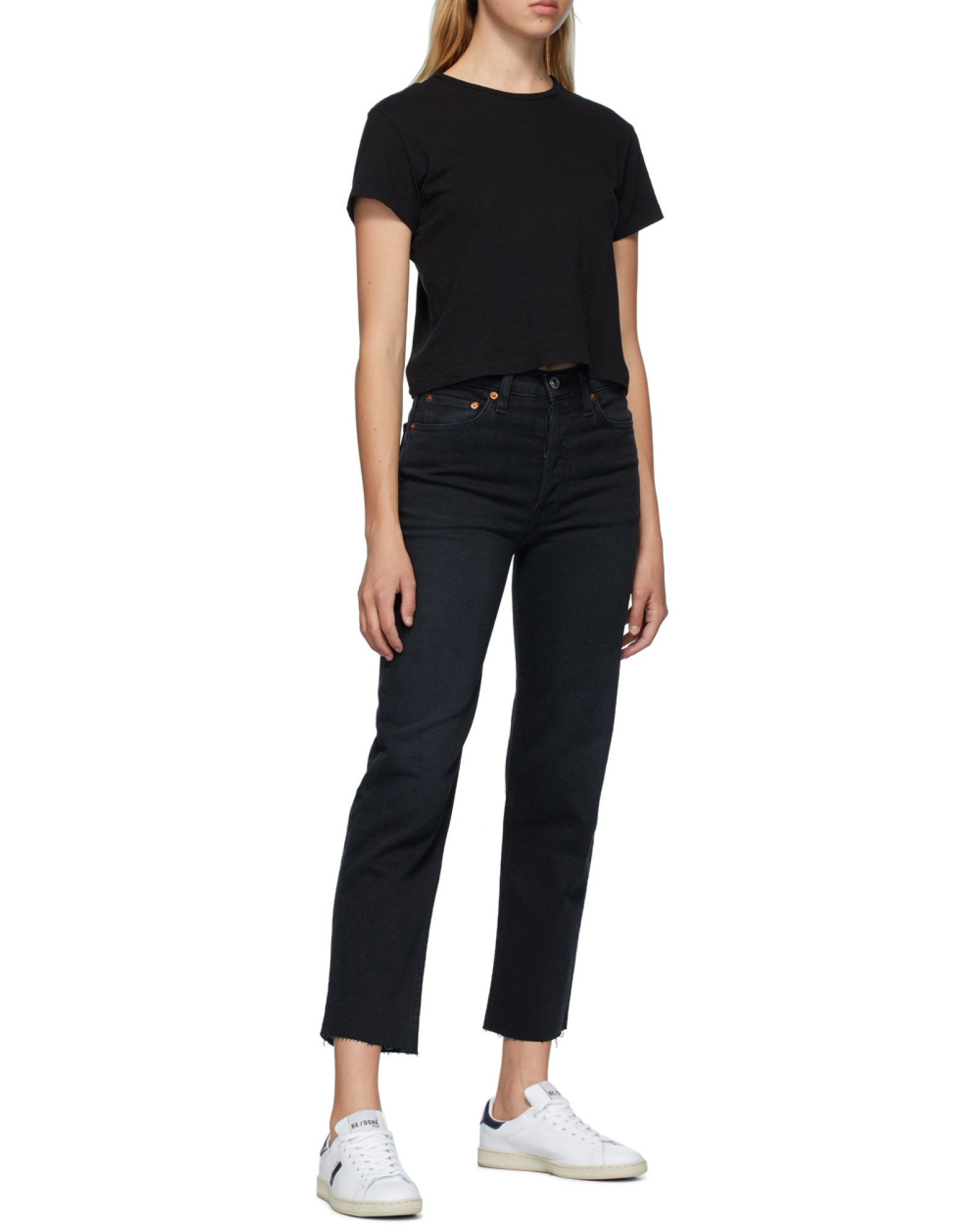 Re/done 70s High Rise Stove Pipe Straight-leg Jeans In Black
