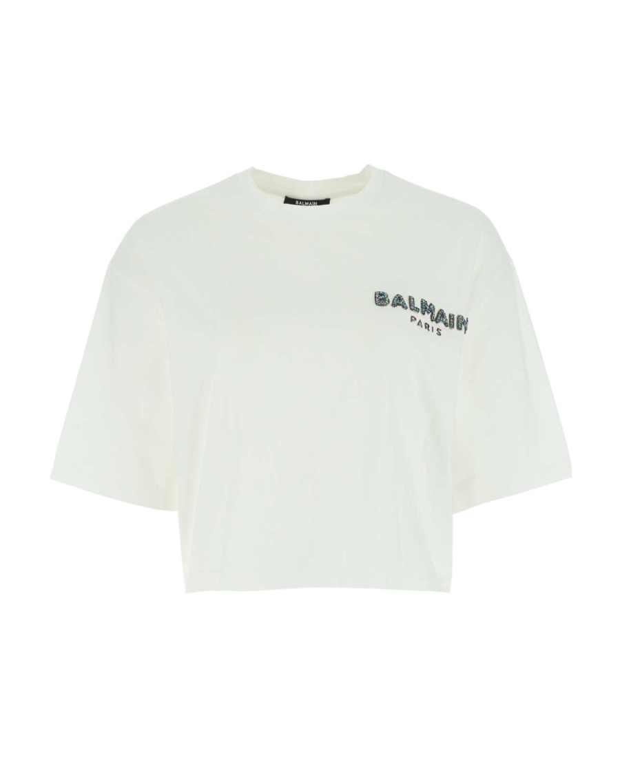 Balmain Logo Printed Cropped T-shirt In White
