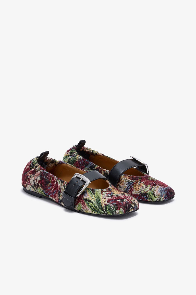 Ganni Tapestry Buckle Strap Ballerinas In Animal Print