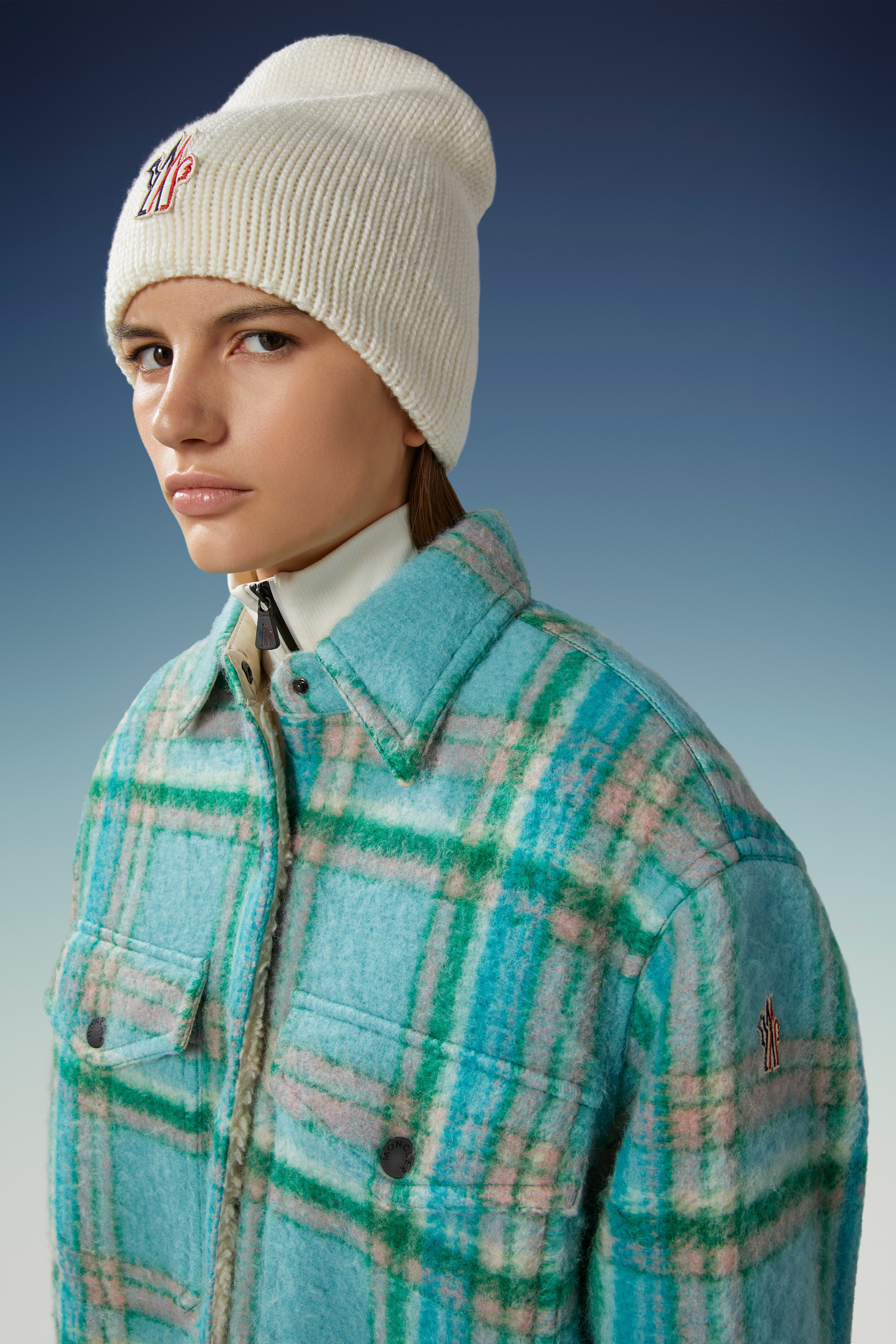 Moncler Logo Wool Hat In White