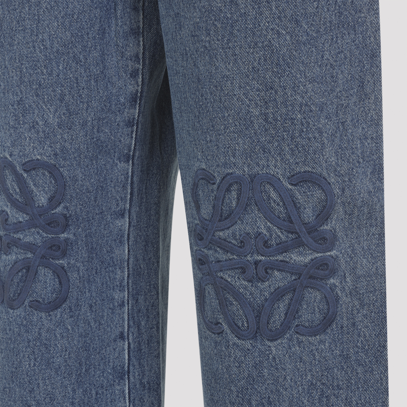 Loewe Relaxed Straight-leg Jeans With Tonal Embroidery And Leather Patch In Blue